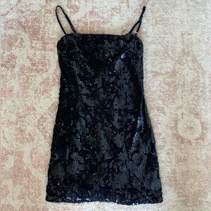 Lulu's Blue/black Sequin Mini Slip Dress